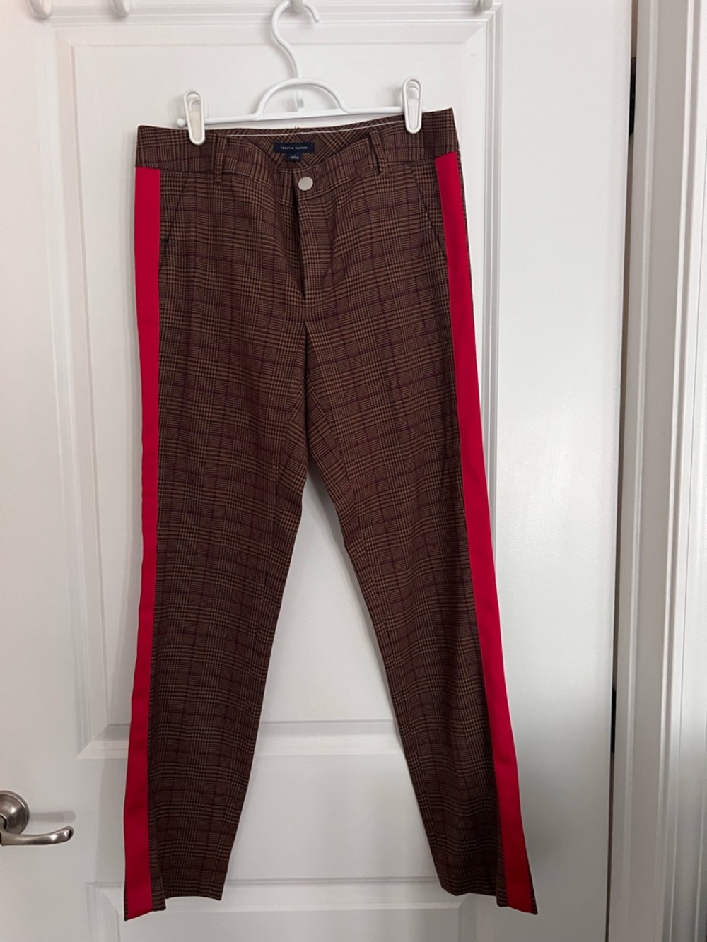 Tommy Hilfiger Brown Plaid Cropped Pants with Pink Side Stripes